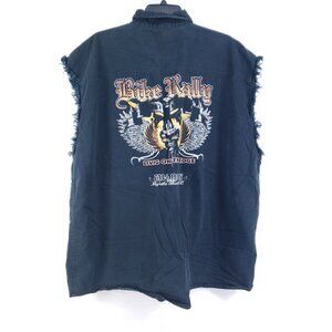 Bike Rally Denim Sleeveless Shirt With Graphic Design Mens XL